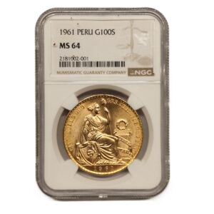 Moneda de Oro 46,81 gr 100 Soles Rep. Perú 1965 LEY 900 CERTIFICADO NGC M64 "Libertad" MS 64
