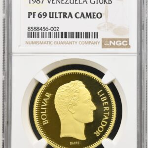 Moneda de oro 10.000 bolívares Libertador Simón Bolívar 1 onza 31.10gr LEY 900 1987 CERTIFICADO NGC PF 69