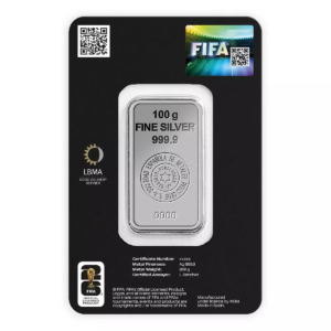 Lingote de Plata 100 gramos 9999 BLISTER Marca SEMPSA FIFA COPA DEL MUNDO 2026